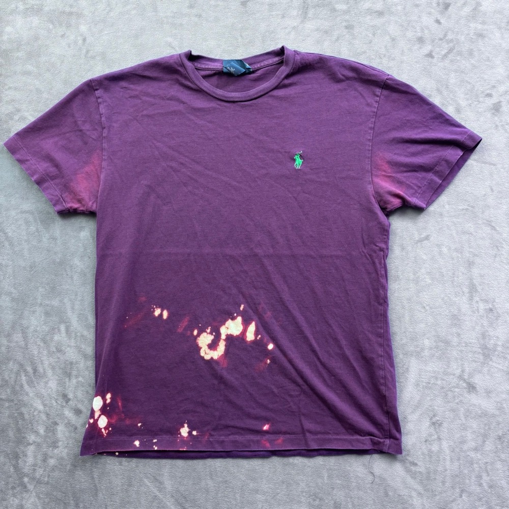 Polo Ralph Lauren Mens Purple Bleach Distressed T-Shirt Small Pony Logo
